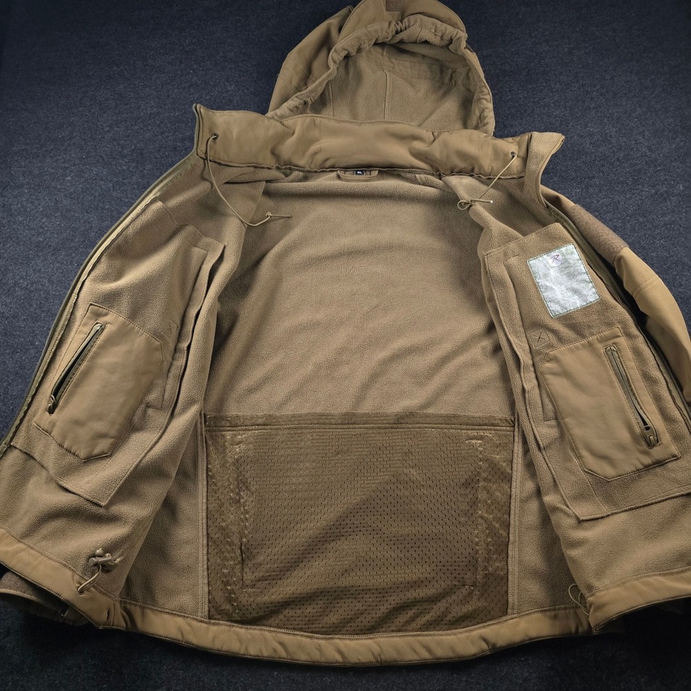Rothco Tactical Hooded Soft Shell Jacket Coyote Brown Fleece Military Men's XL - Picture 2 of 16